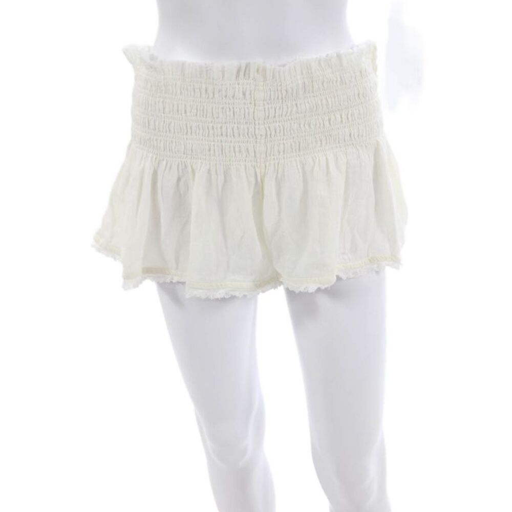 Designer Unisex White Cotton Bohemian Button Shorts Size S